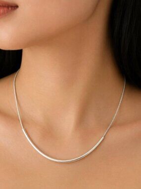 925 Sterling Silver Tube Necklace Curve Bar Necklace Modern Chain Necklace